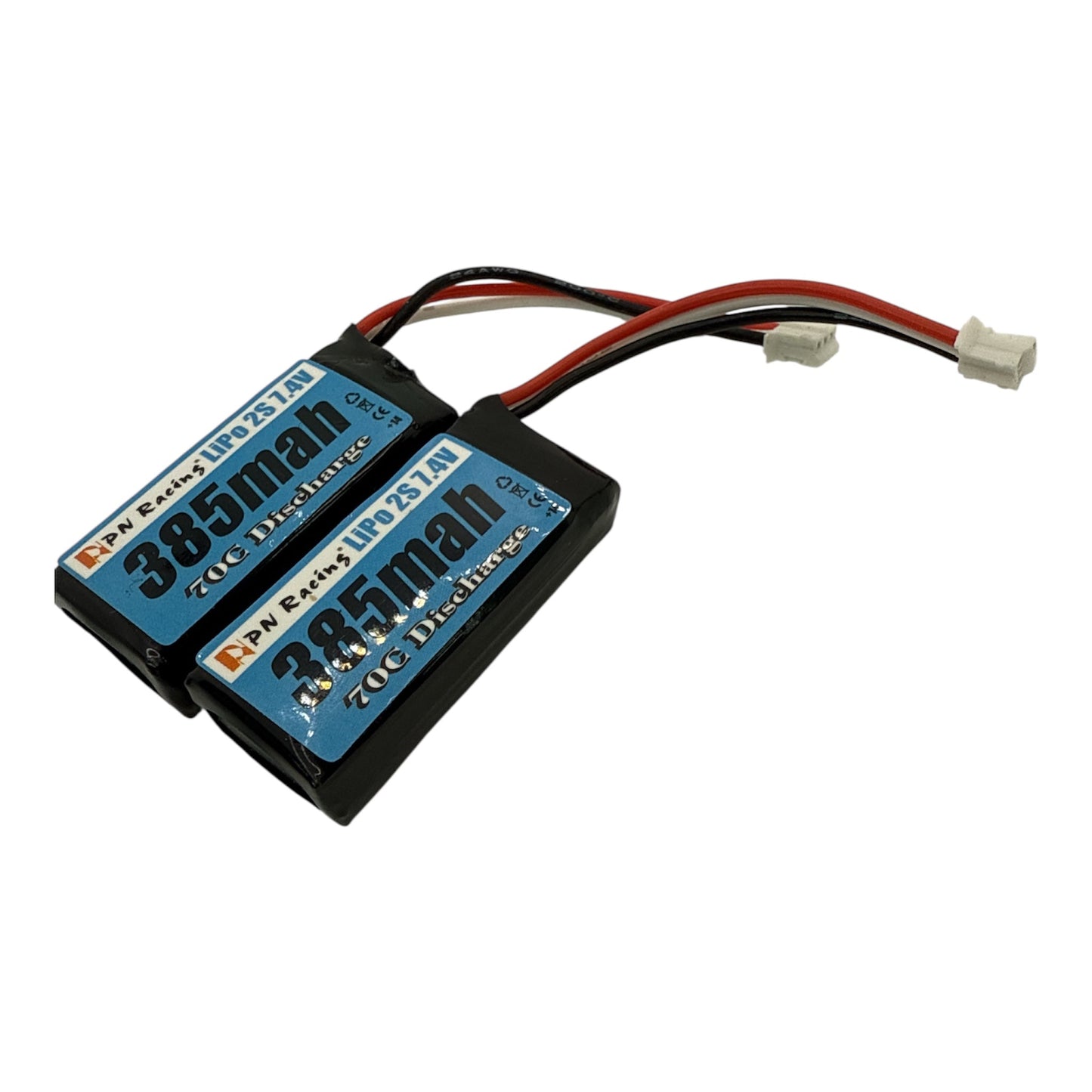 PN Racing 385mAh 2s Lipo JST Plug, Pre-owned - cycled and tested good (2 batteries)
