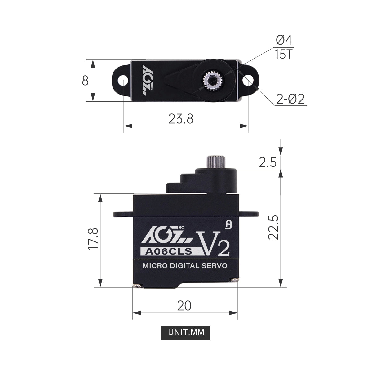 AGFRC - A06CLS V2 SERVO (20T Spline, JST 1.5 Plug)