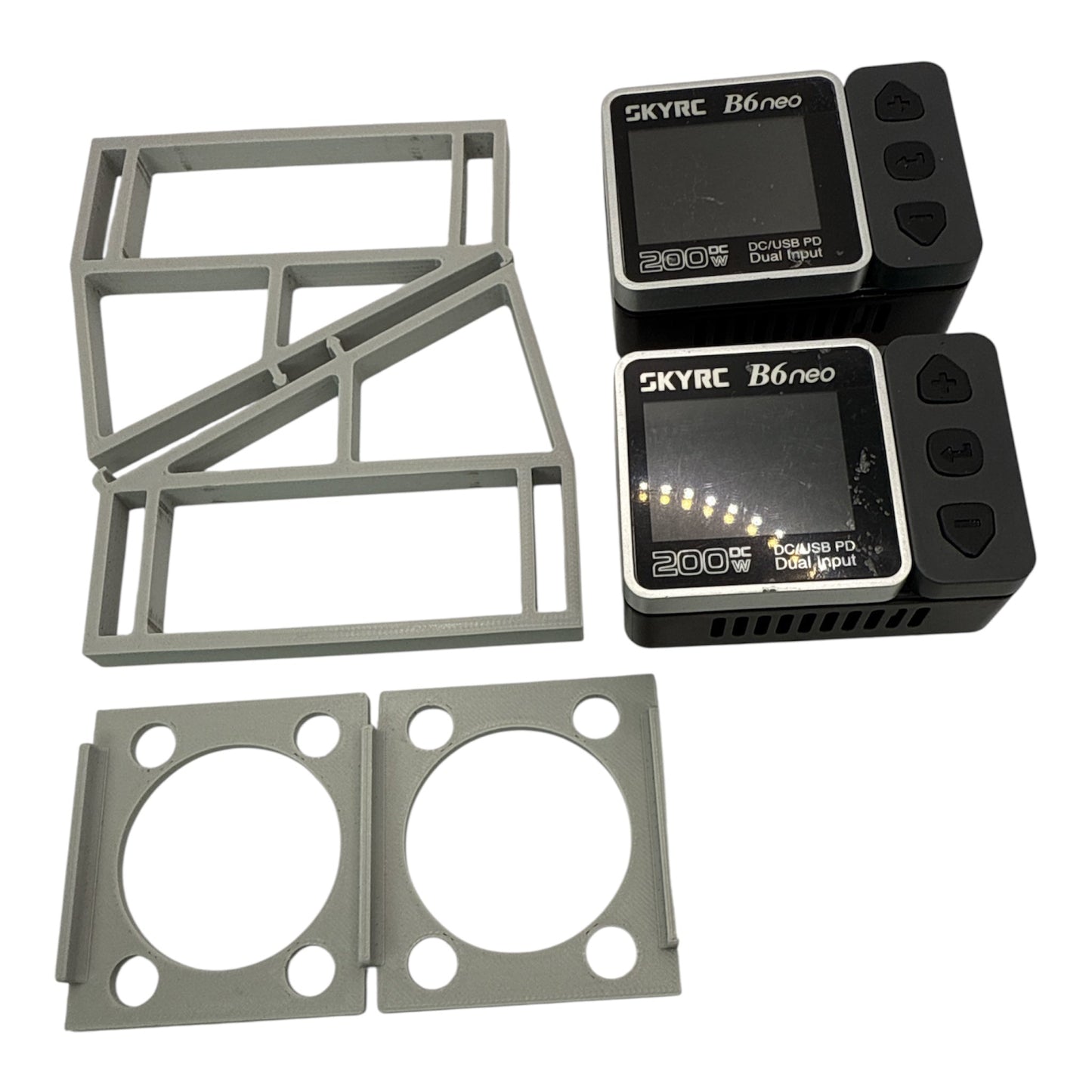SKYRC B6 Neo Pre-Owned pair of chargers (2) with pit stand rack - tested and working perfectly